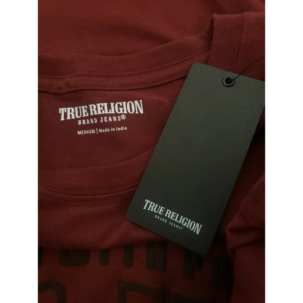 True Religion Mens Sz Medium CWP Crew Longsleeve Basic Lt Sweatshirt Logo Wine‎
